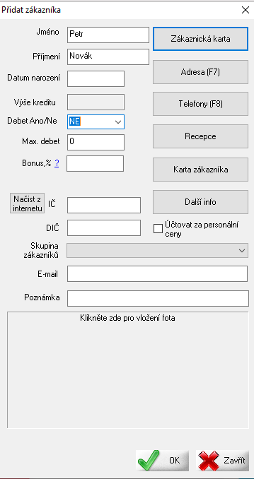 Přidat zákazníka v pokladním systému AWIS