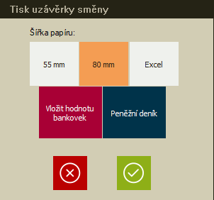 Tisk uzávěrky směny.