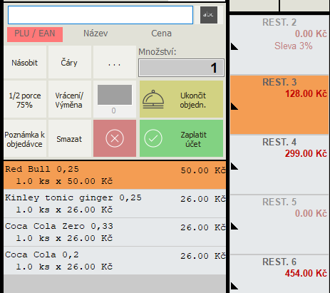 Vybereme účet a namarkujeme na něj položky v pokladním systému AWIS