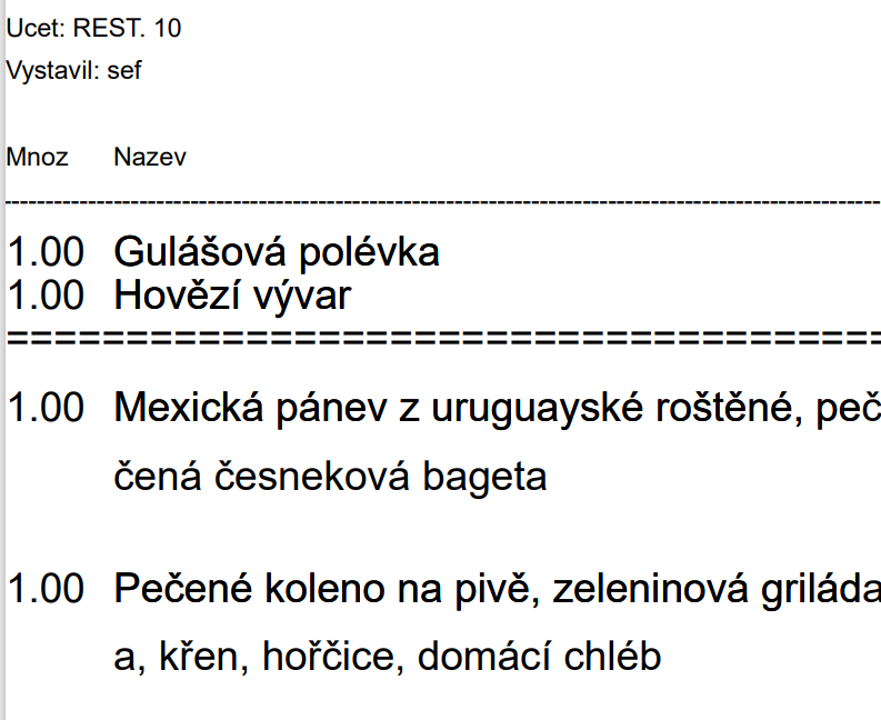 Účet v pokladním systému AWIS
